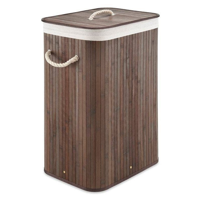 Brown Bamboo Laundry Hamper Dirty Clothes Basket with Lid and Removable Bag-2