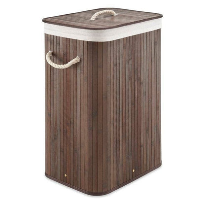 Brown Bamboo Laundry Hamper Dirty Clothes Basket with Lid and Removable Bag-2