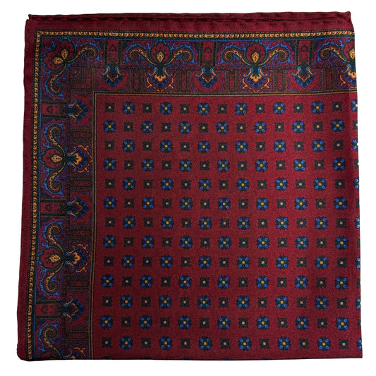 Burgundy Floral Ancient Madder Silk Pocket Square-0