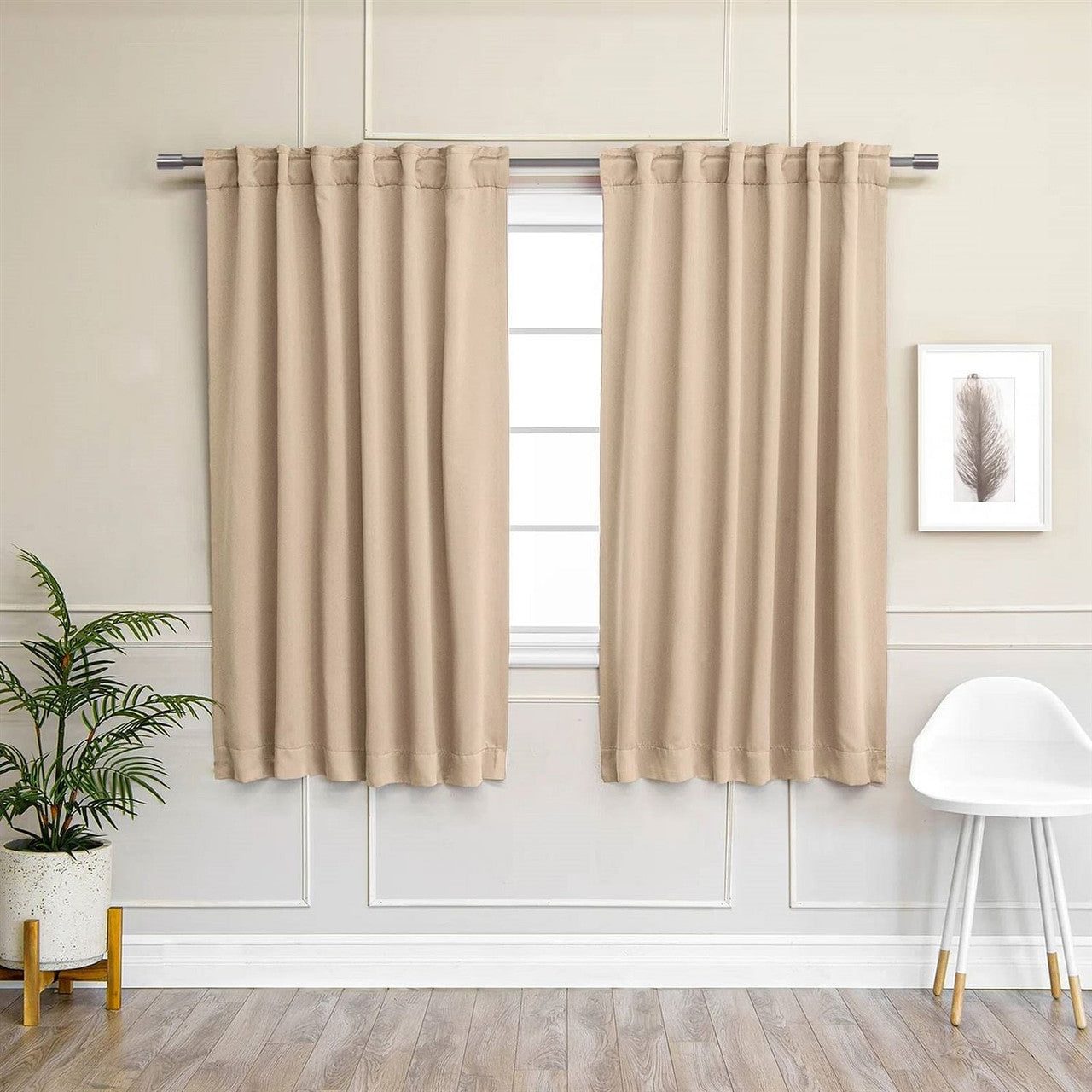 52 x 54 inch Solid Beige Cream Thermal Blackout Curtain Panels - Set of 2-2