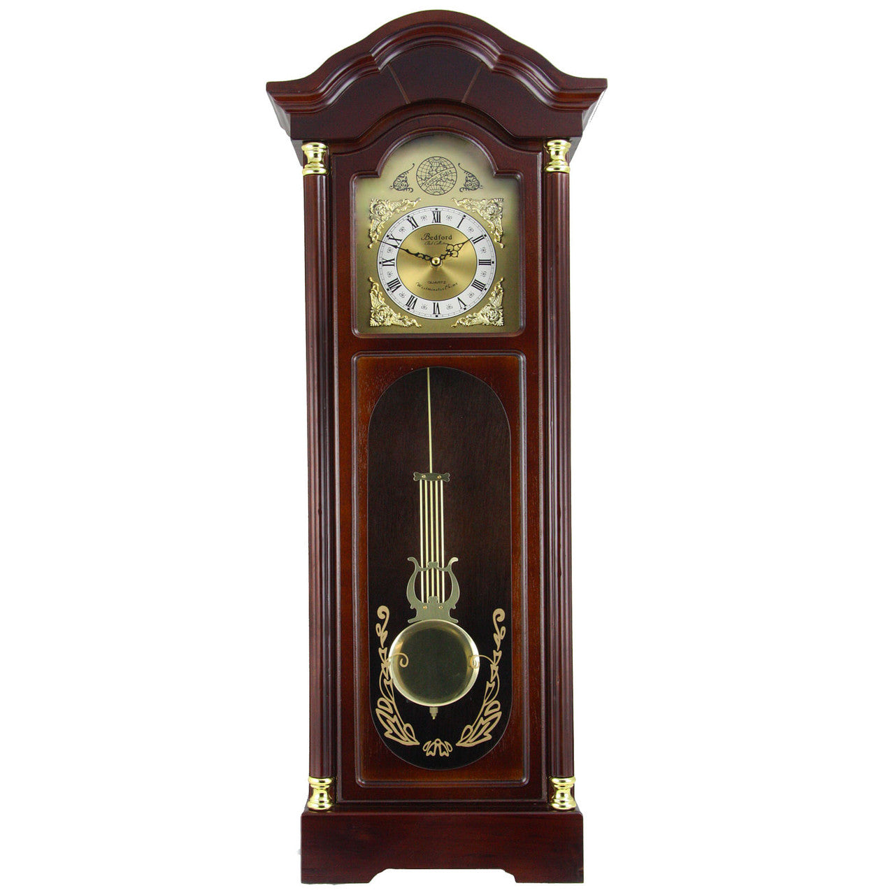 Bedford Clock Collection 33 Inch Chiming Pendulum Wall Clock in Antique Cherry Oak Finish-0