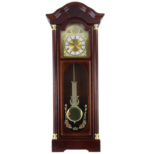 Bedford Clock Collection 33 Inch Chiming Pendulum Wall Clock in Antique Cherry Oak Finish-0