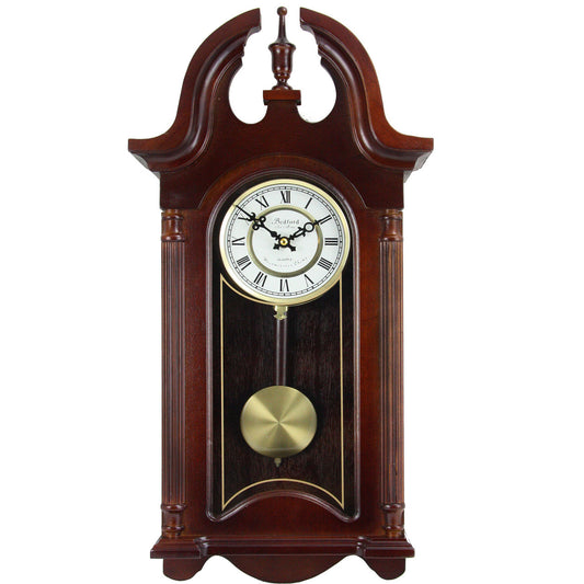 Bedford Clock Collection 26.5 Inch Chiming Pendulum Wall Clock in Colonial Mahogany Cherry Oak Fini-0