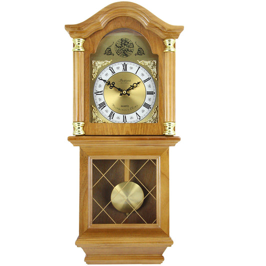 Bedford Clock Collection Classic 26 Inch Wall Clock in Golden Oak Finish-0
