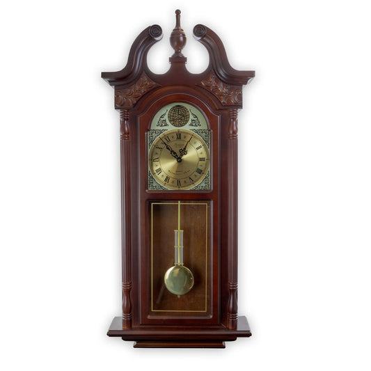Bedford Clock Collection 38 Inch Chiming Pendulum Wall Clock in Cherry Oak Finish-0