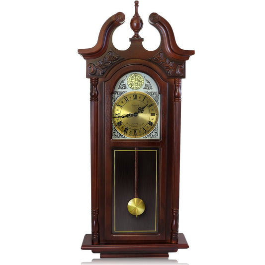 Bedford Clock Collection 38 Inch Grand Antique Chiming Wall Clock with Roman Numerals in a in a Che-0