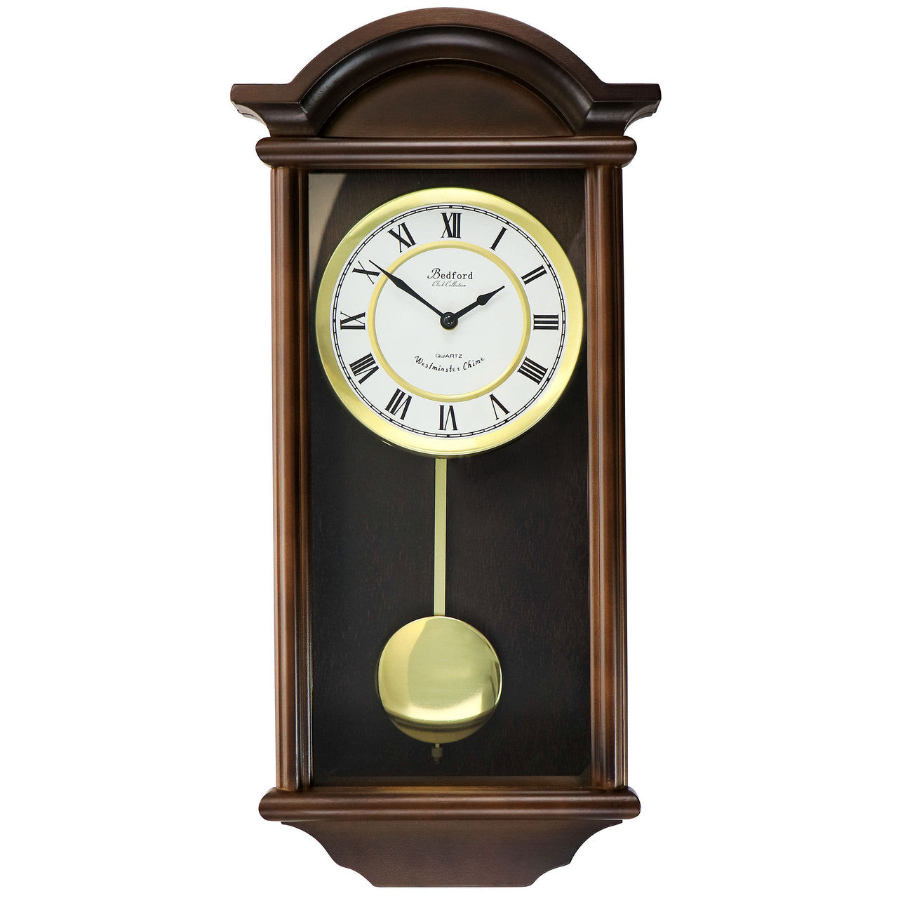 Bedford Clock Collection George 22 Inch Chestnut Wood Chiming Pendulum Wall Clock-0