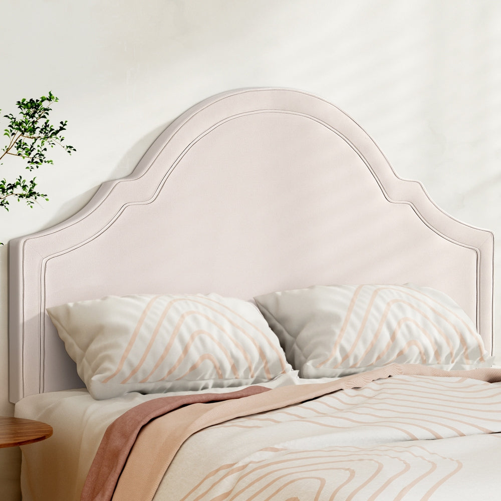 NNEDSZ Bed Frame Bed Head Headboard Queen Velvet IRIS Beige-4