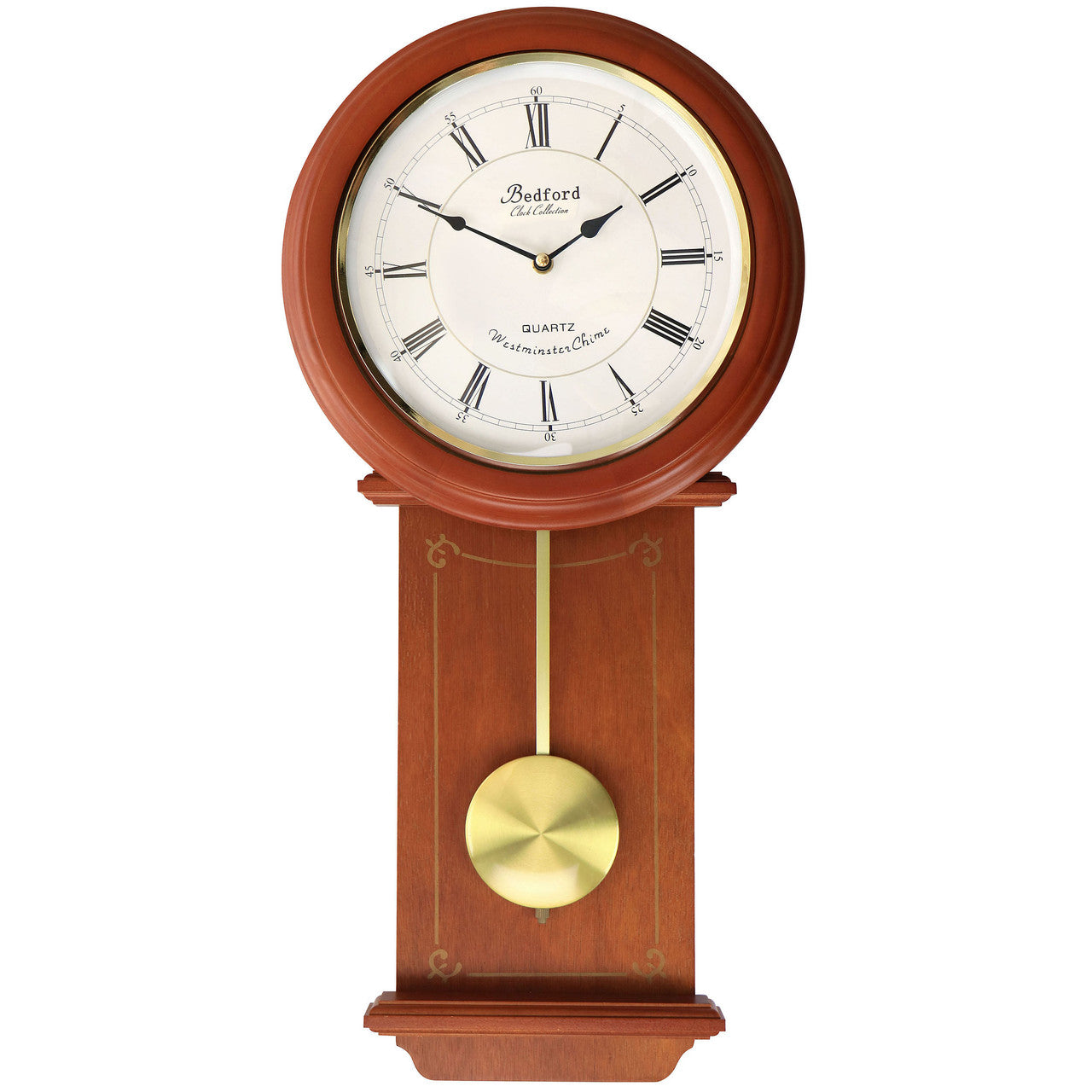 Bedford Clock Collection Olivia 24.5 Inch Cherry Wood Chiming Pendulum Wall Clock-0