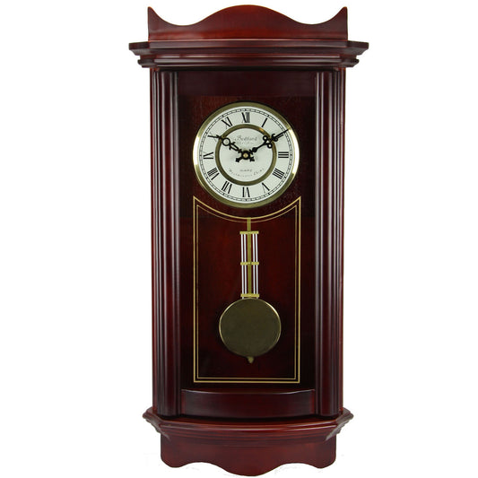 Bedford Clock Collection Weathered Chocolate Cherry Wood 25 Inch Wall Clock with Pendulum-0