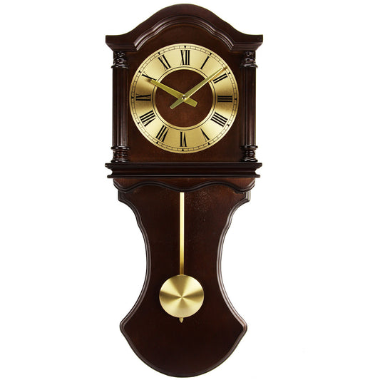 Bedford Clock Collection 27.5 Inch Wall Clock with Pendulum and Chimes in Chocolate Brown Oak Finish-0