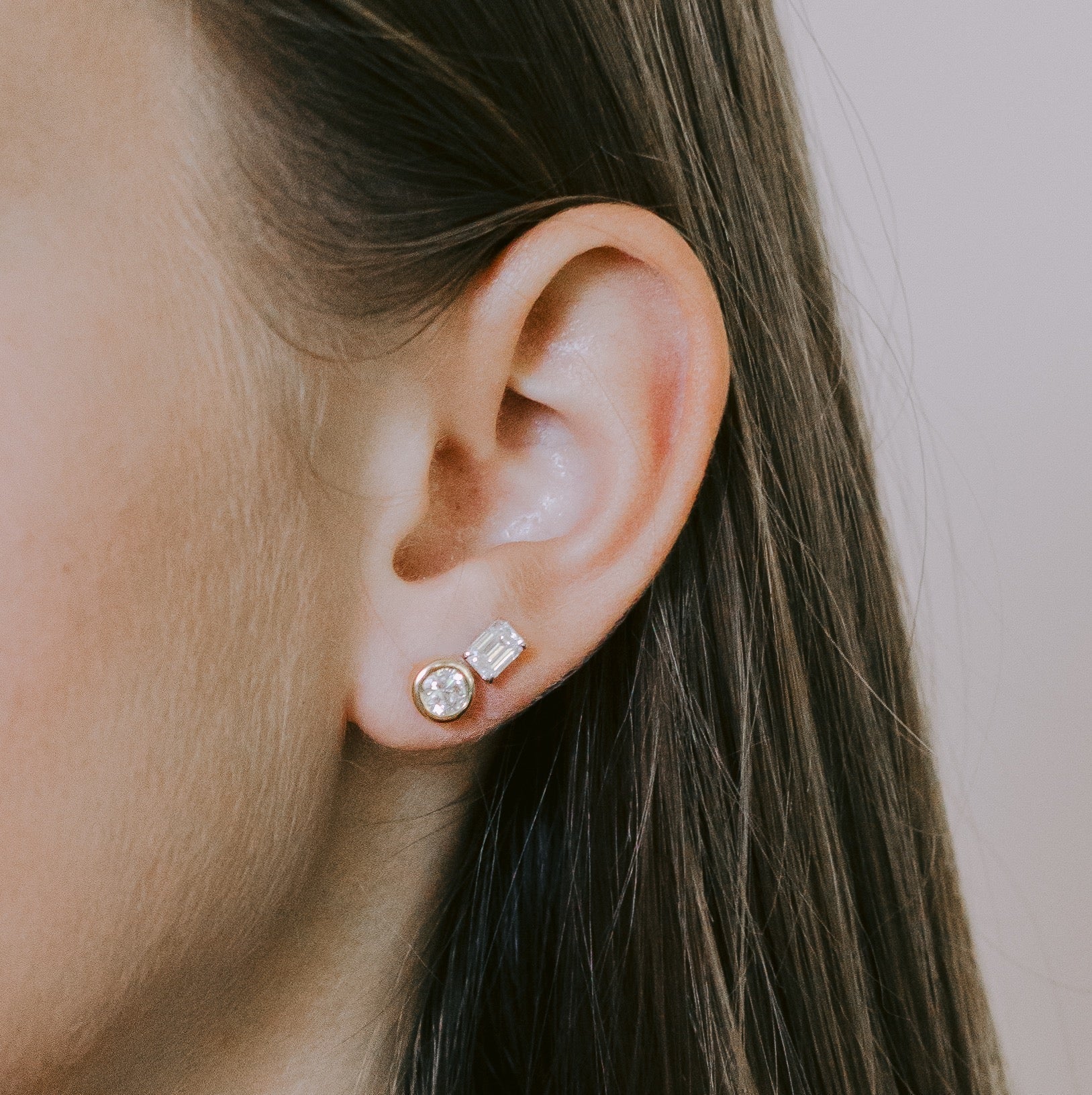 Bezel Set Round Cut Diamond Studs 1 TCW - 14k Solid Gold-2