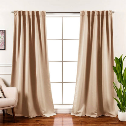 52 x 108 inch Solid Beige Cream Thermal Blackout Curtain Panels - Set of 2-2