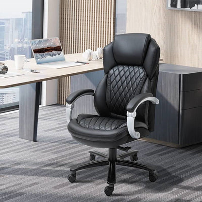 Black Big and Tall Diamond Stitching Executive Adjustable Height Office Chair-1