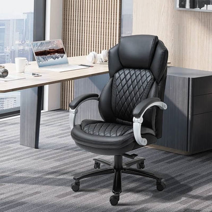 Black Big and Tall Diamond Stitching Executive Adjustable Height Office Chair-0