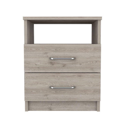 Modern 2-Drawer Nightstand with Open Shelf in Beige Wood Finish-0