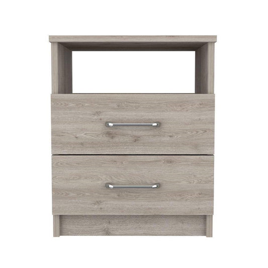 Modern 2-Drawer Nightstand with Open Shelf in Beige Wood Finish-0