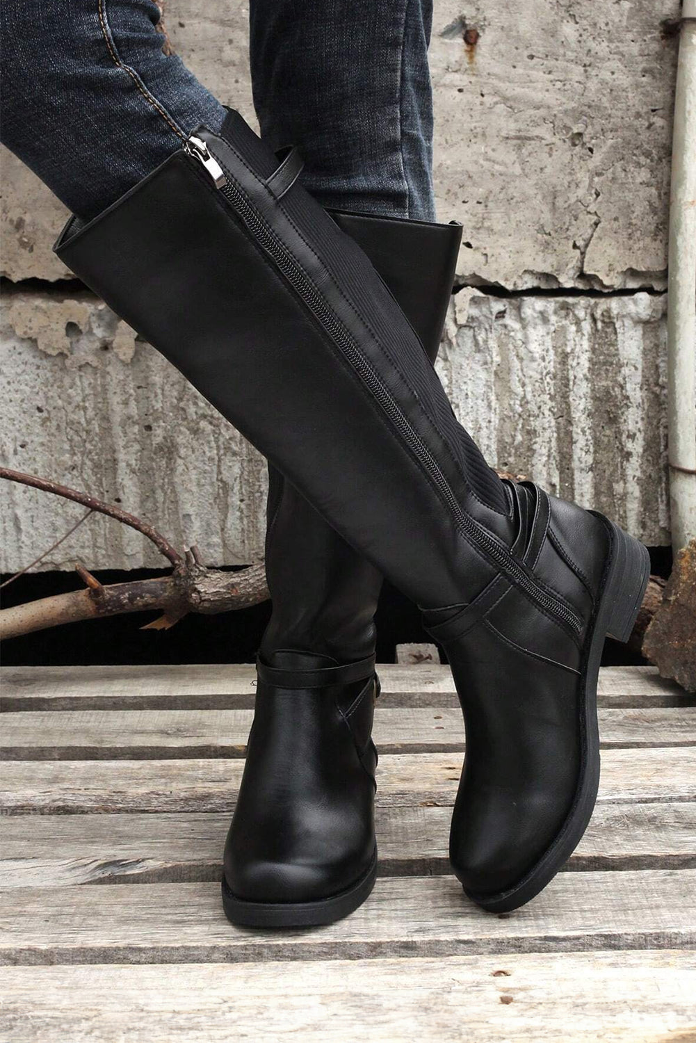 Josie Zipper Knee High Low Heel Boots-3