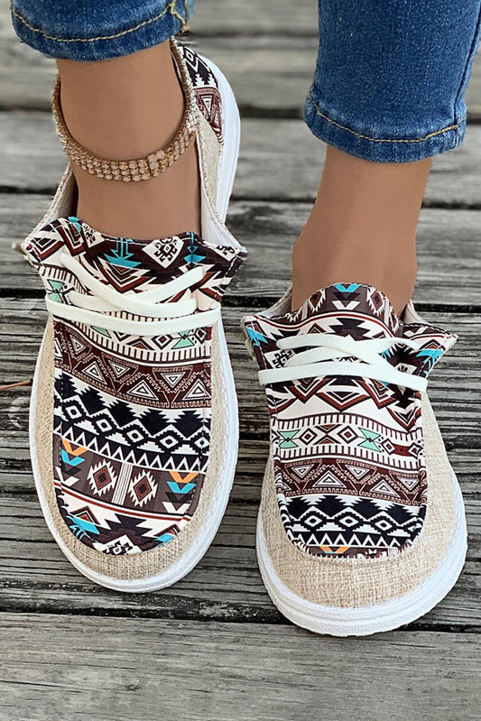 Bailee Vintage Aztec Lace-up Flat Shoes-0