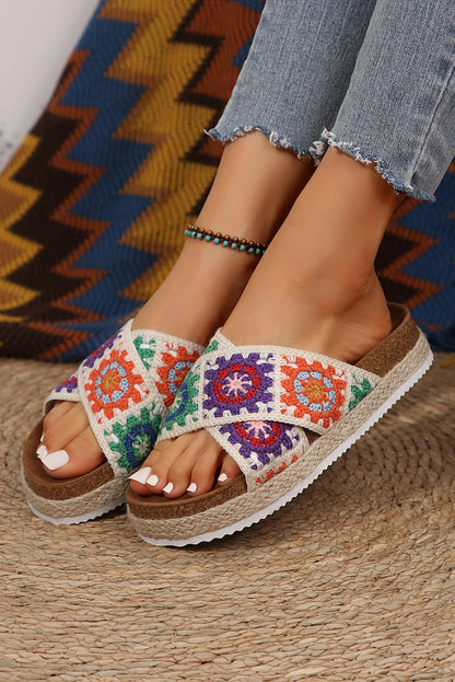 Geometric Woven Crisscross Strap Platform Slippers-2