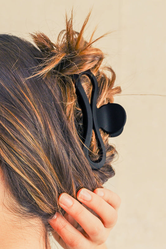 Black Wave Shape Matte Hair Claw Clip-0