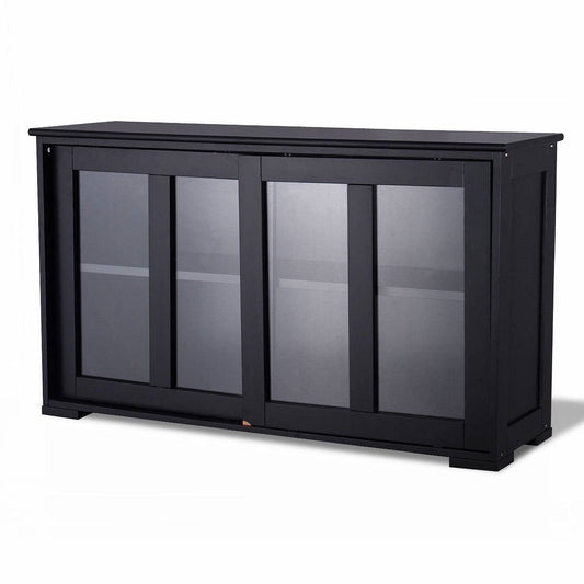 Black Sideboard Buffet Dining Storage Cabinet with 2 Glass Sliding Doors-0