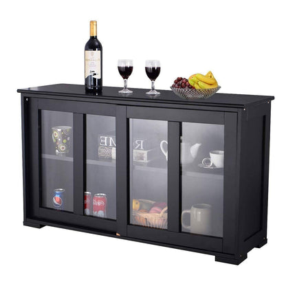 Black Sideboard Buffet Dining Storage Cabinet with 2 Glass Sliding Doors-2