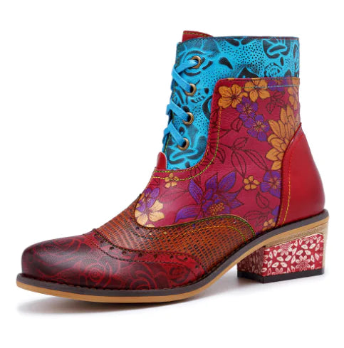 Lace-Up Women's Boots, Vintage Style Leather Cowboy Boots