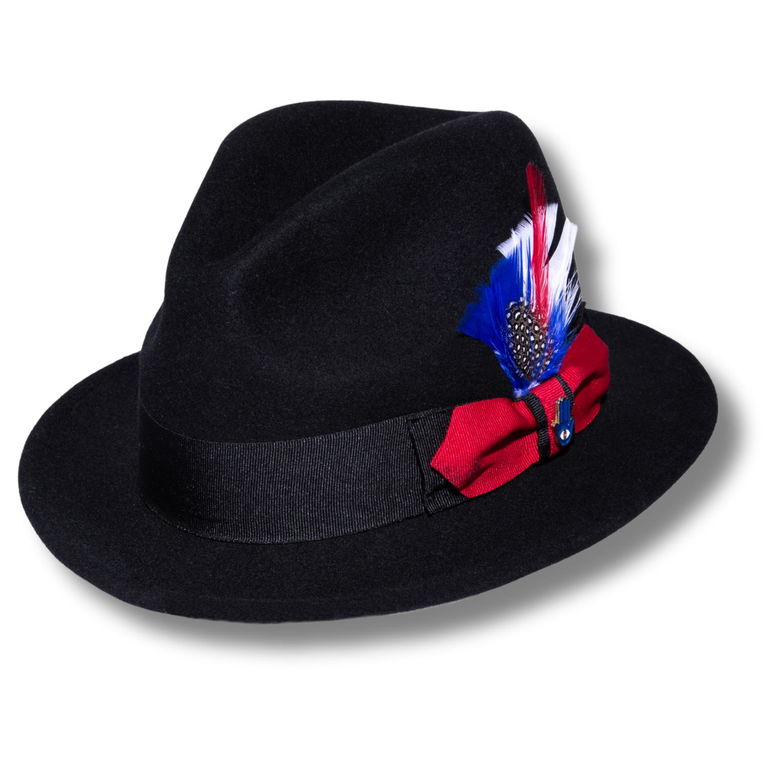 Ferrecci Brooks Soft 100% Australian Wool Felt Body With Removable Feather Black/Red Hat Great For Travel-0