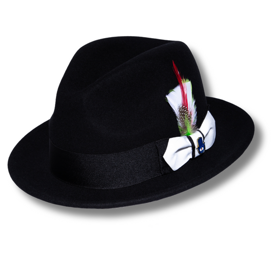 Ferrecci Brooks Soft 100% Australian Wool Felt Body With Removable Feather Black/White Hat Great For Travel-0