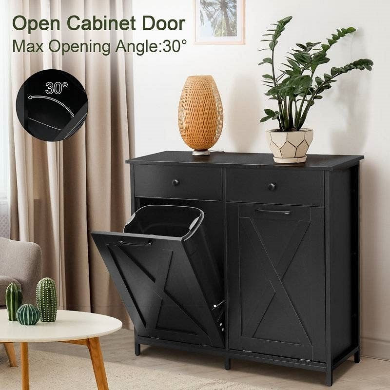 Black Multipurpose 2 Drawer / 2 Tilt Out 10gL Kitchen Laundry Trash/Recycle Storage-0