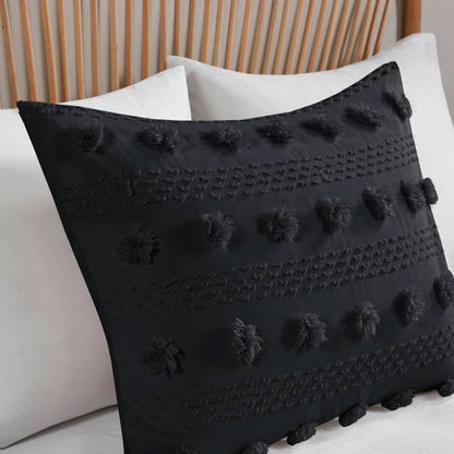 King/Cal King 3 Piece Pompom Microfiber Hypoallergenic Comforter Set in Black-3