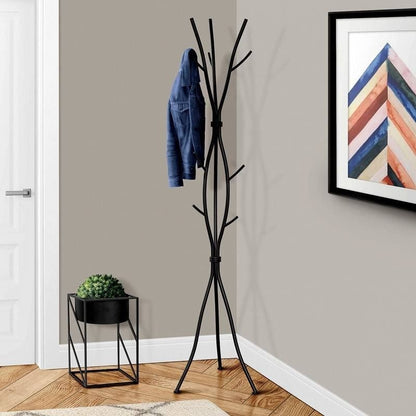 74-inch Freestanding Black Metal Coat Rack Entryway Hall Tree Umbrella Stand-2
