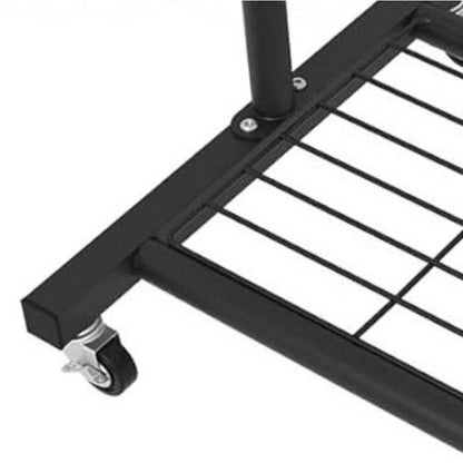 Black Modern Garment Rack Clothes Hanging Rod with Lockable Wheels-0