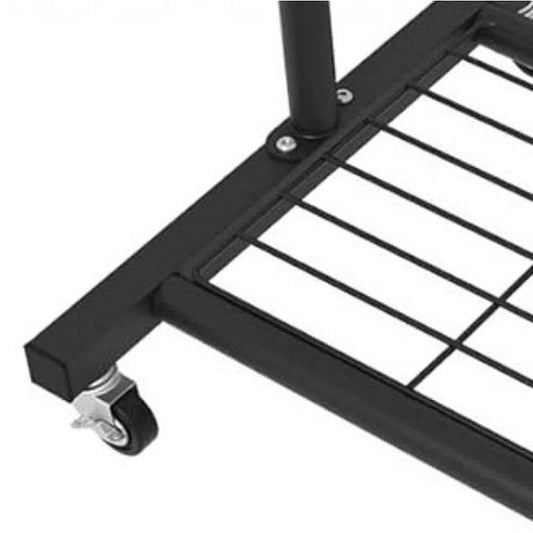 Black Modern Garment Rack Clothes Hanging Rod with Lockable Wheels-0