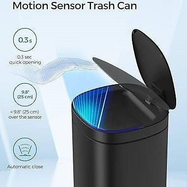 Black Motion Sensor Stainless Steel 13 gallon Trash Can with Ozone Button-1
