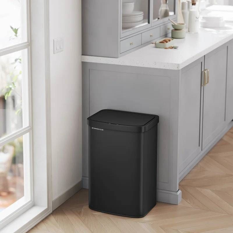 Black 13-Gallon Kitchen Trash Can with Motion Sensor Lid and Carbon Filter-0