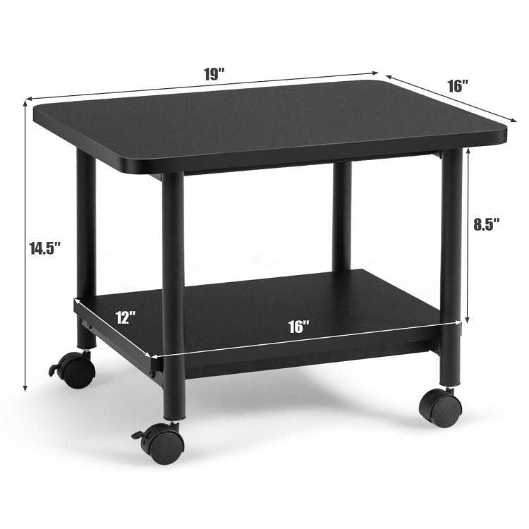 Black Multipurpose 2-Tiered Mobile Wheeled Printer Cart Stand-1
