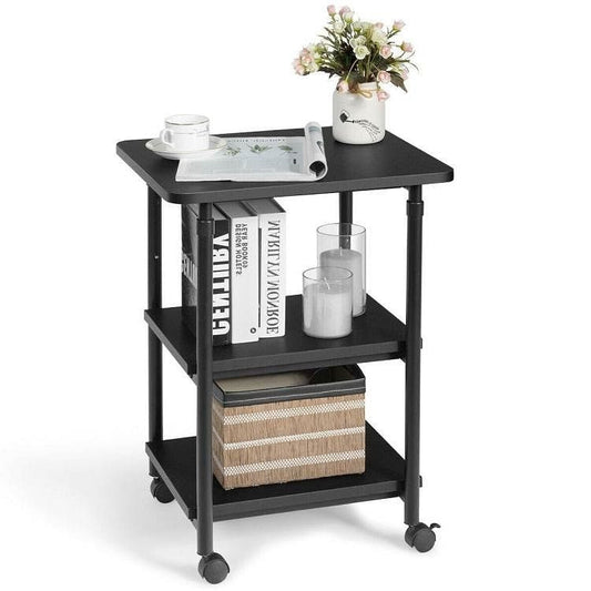 Black Multifunction Adjustable Height 3-tier Printer Stand on Wheels-0