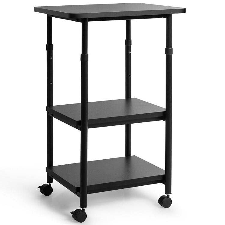 Black Multifunction Adjustable Height 3-tier Printer Stand on Wheels-1