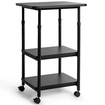 Black Multifunction Adjustable Height 3-tier Printer Stand on Wheels-1