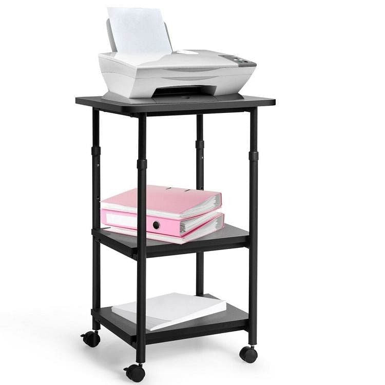 Black Multifunction Adjustable Height 3-tier Printer Stand on Wheels-2