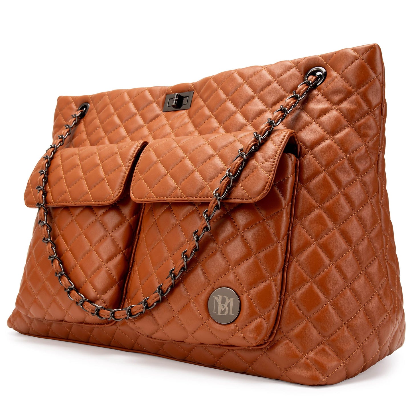Diana Quilted Vegan Leather Weekender Tote Bag-6