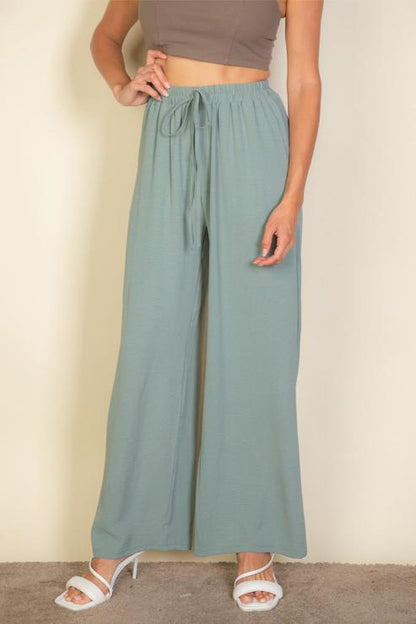 Drawstring waist wide leg minimalist pants (CAPELLA)-0