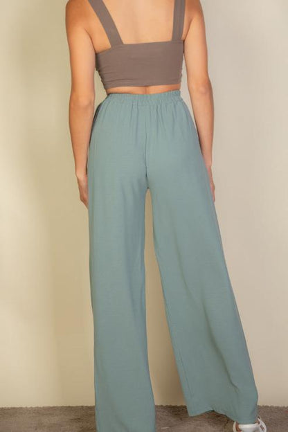 Drawstring waist wide leg minimalist pants (CAPELLA)-2