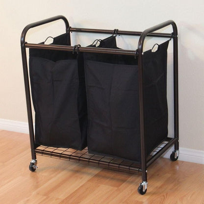 Bronze Laundry Hamper Cart with 2 Black Sorter Bags-1