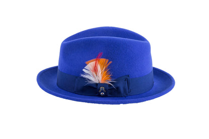 Ferrecci Brooks Soft 100% Australian Wool Felt Body With Removable Feather Royal Blue Hat Great For Travel.-1