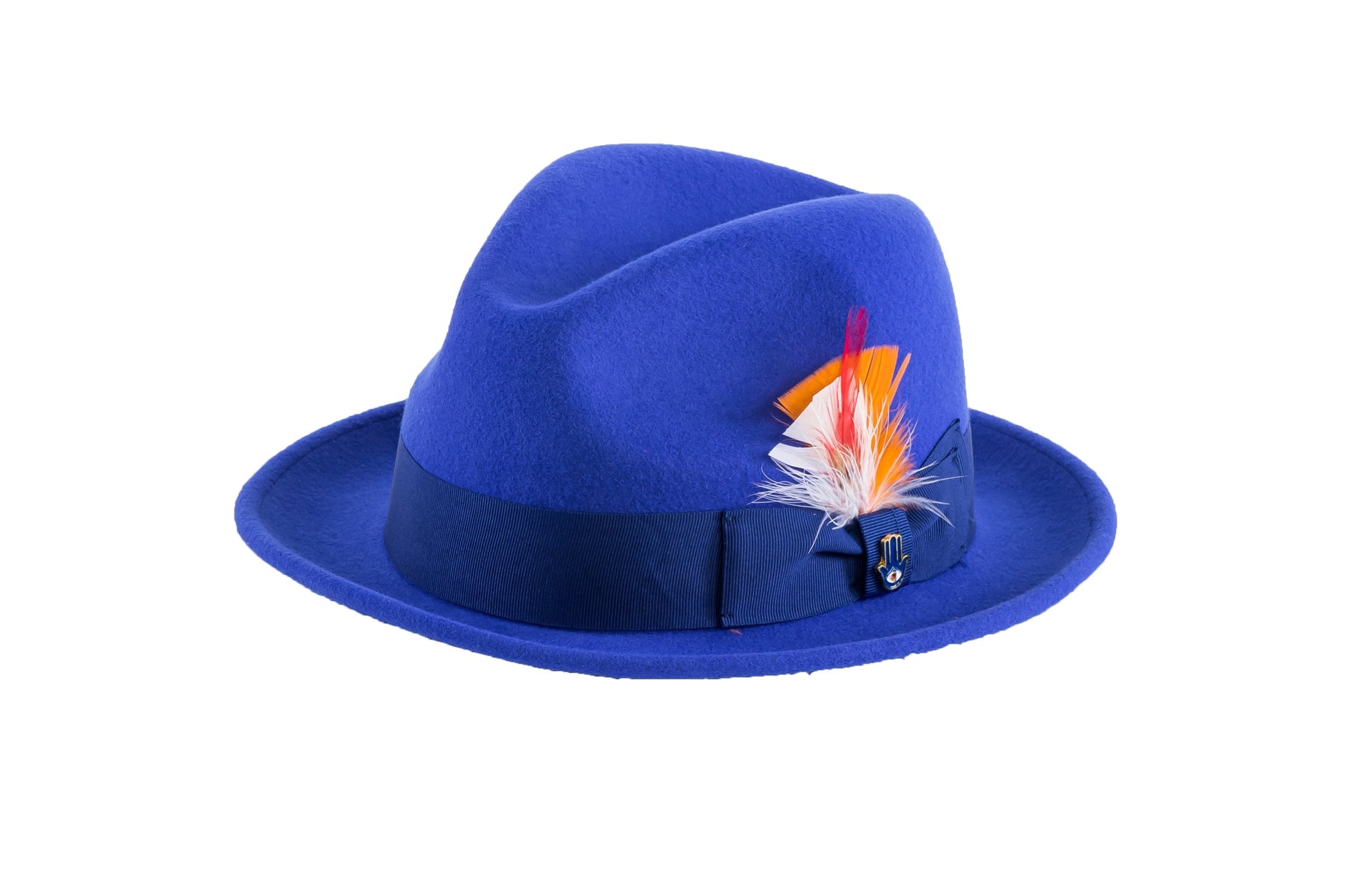 Ferrecci Brooks Soft 100% Australian Wool Felt Body With Removable Feather Royal Blue Hat Great For Travel.-2