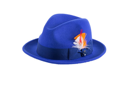 Ferrecci Brooks Soft 100% Australian Wool Felt Body With Removable Feather Royal Blue Hat Great For Travel.-2