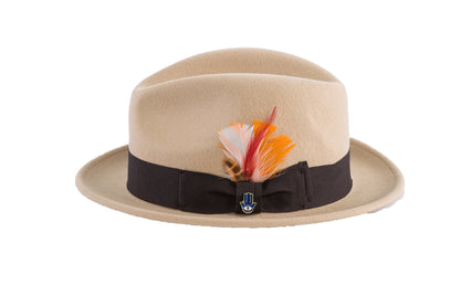Ferrecci Brooks Trilby Soft 100% Australian Wool Felt Body with Removable Feather Tan Brown Hat-2